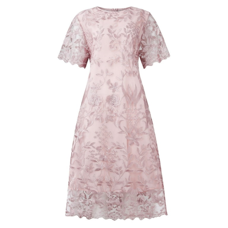 Summer Savings! Enjoytime Womens Plus Size Knee Length Bodycon Dresses  Spliced Lace Floral Embroidery Cocktail Dress Short Sleeve Party Wedding  Guest Dresses for Women