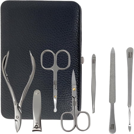 SHPITSER Professional 7pc TopInox Surgical Stainless Steel Tools Manicure Pedicure Set in Genuine Durable Leather Case Handmade in Solingen Germany for Nail and Cuticle and Nose Care