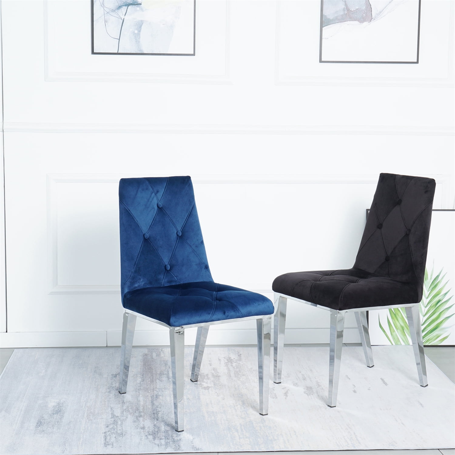 Set of 2 Dining Chairs, Modern Velvet Tufted Upholstered Accent Chairs