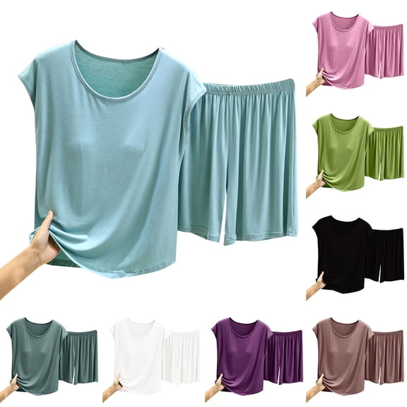 Chroia Women's Plus Size Cotton Pajama Set - 2 Piece Casual T-Shirt & Shorts Sleepwear