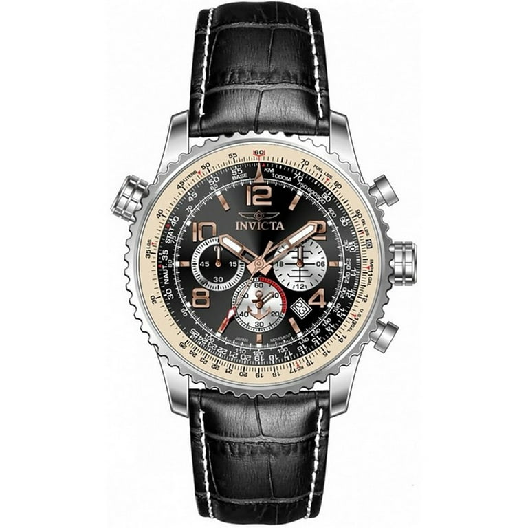Invicta Ocean Voyage Chronograph Leather Strap Black Dial Quartz
