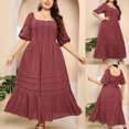 thumbnail image 2 of Casual Dresses for Women Solid Color Plus Size Crewneck Short Sleeve Swing Dress Ladies Soft Beach Summer Dresses, 2 of 8