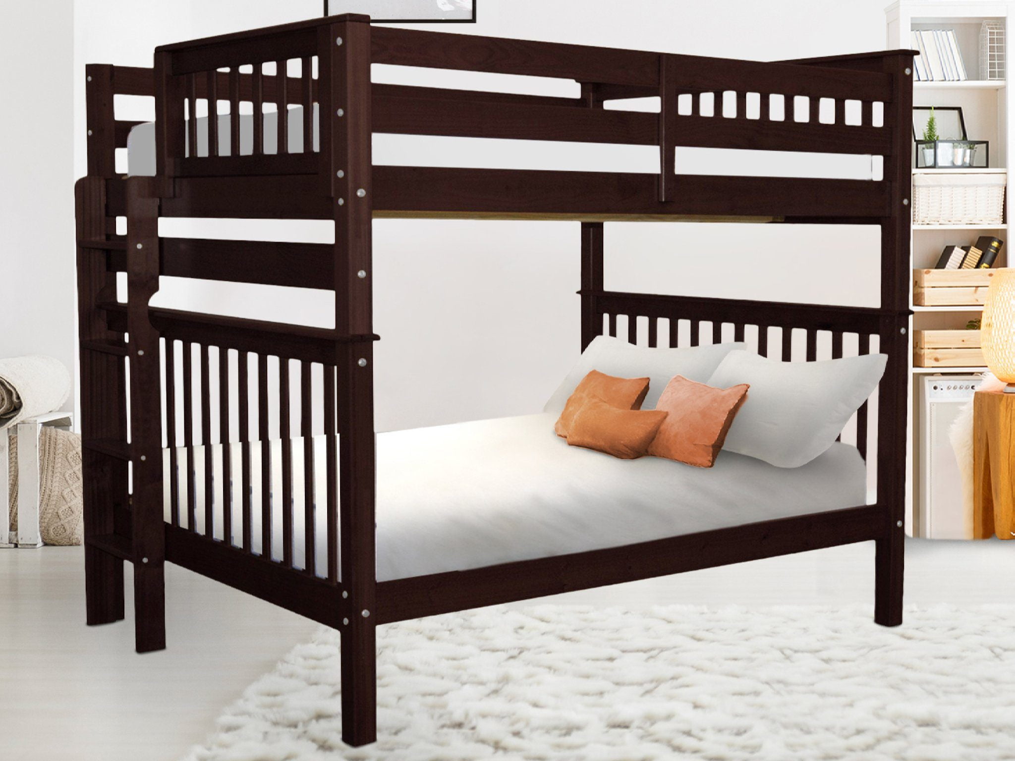 Bedz King Bunk Beds Full over Full Mission Style with End Ladder, Dark