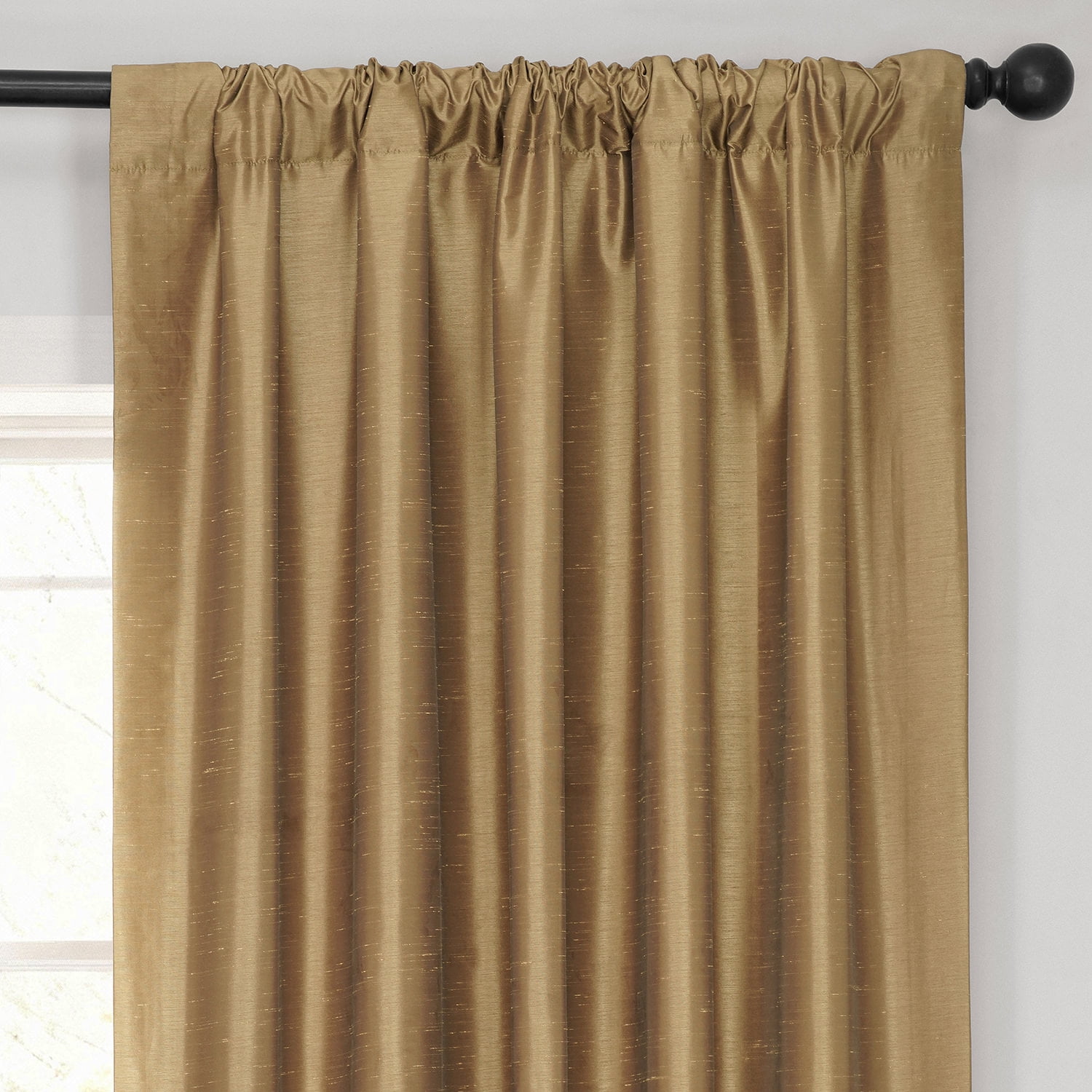 Half Price Drapes Flax Gold Faux Dupioni Silk Blackout Curtains for Bedroom(1 Panel),50WX 96L