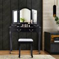 thumbnail image 3 of Gymax Vanity Set Makeup Dressing Table Tri Folding Mirror Black Stool 4 Drawers Black, 3 of 10