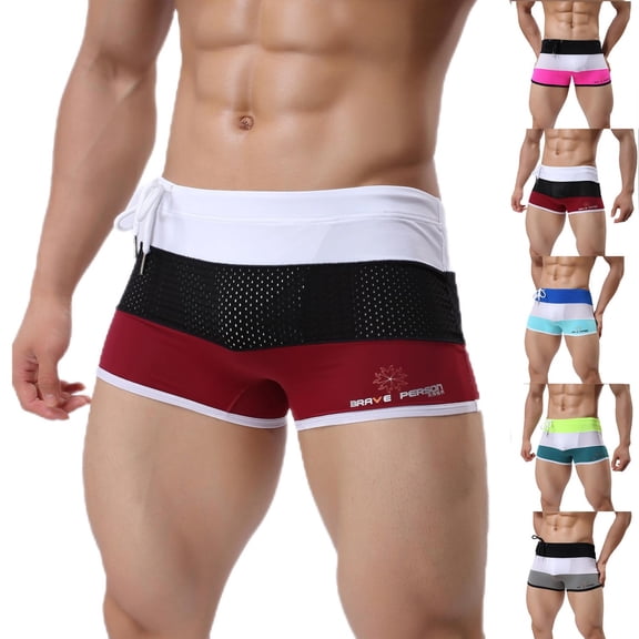 RongHuan Men's Swim Brief Square Leg Swimwear Bathing Suits Fashion Color Block Swimming Shorts Casual Swim Trunks Blue S