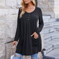 thumbnail image 2 of Blusa informal de manga larga con botones de color liso y cuello redondo para mujer Fridja  hkj1888, 2 of 5