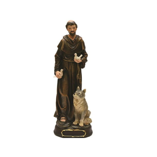 Northlight 12" St Francis d'Assis avec Loup et Colombes Blanches Figure Religieuse