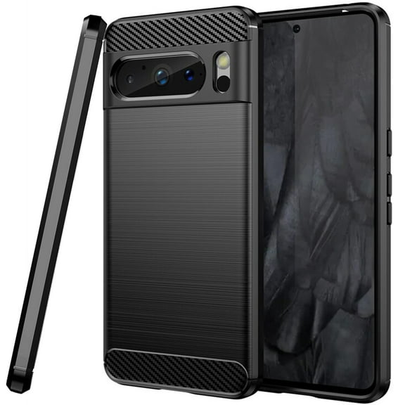 CoverON For Google Pixel 8 Pro Phone Case, Slim Lightweight TPU Minimal Cover Carbon Fiber, Black