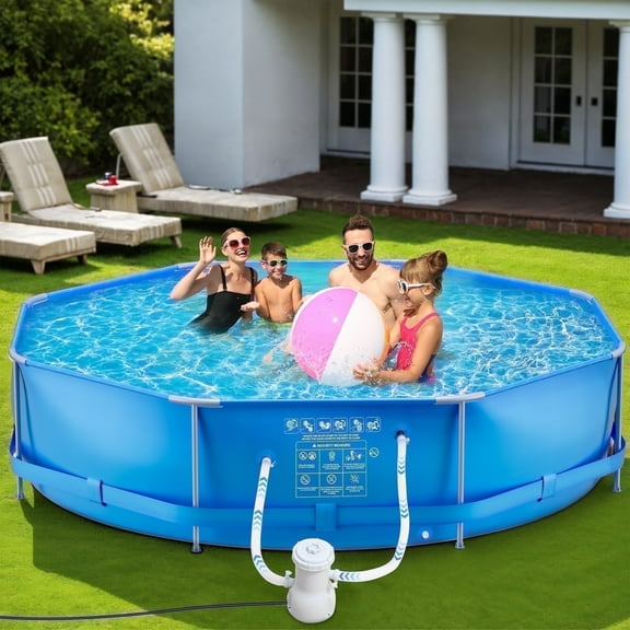 GASKY 10FT Swimming Pool with Free Filter Pump Circular Above Ground Swimming Pool Deep Water 24inch for Youth Friends Outdoor