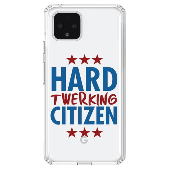 DistinctInk Clear Shockproof Hybrid Case for Google Pixel 4 XL (6.3" Screen) - TPU Bumper Acrylic Back Tempered Glass Screen Protector - Hard Twerking Citizen