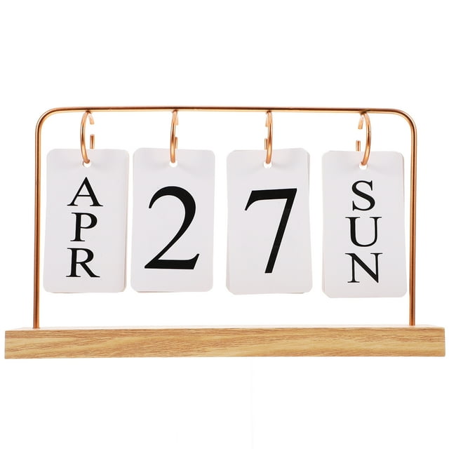 Miangastore Calendrier Perpétuel Réutilisable avec Base en Bois et Cadre en Fer Calendrier Vintage pour Bureau Maison Quotidien Calendrier Rabattable pour Bureau