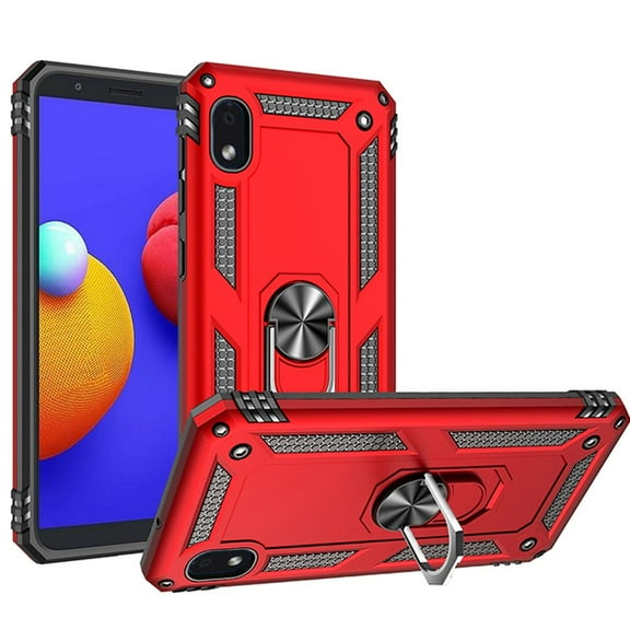 For Samsung Galaxy A01 Core Magnetic Ring Kickstand Hybrid Case Cover - Red