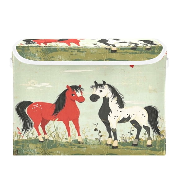 Storage Box With Lid 16.5x12.6x11.8In Foldable Stacked Household Storage Box Black Tailed Horse