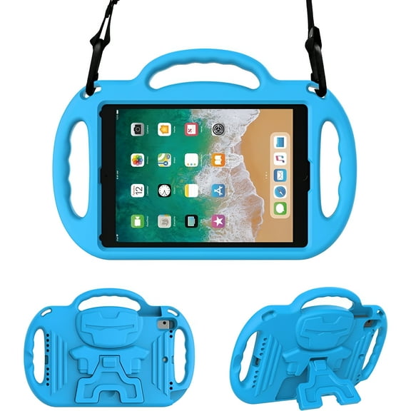 SUPNICE Kids Case for iPad 9.7 2018/2017- Light Weight Shockproof Handle Stand Case Cover with Shoulder Strap Lanyard for iPad 9.7 2018/2017/iPad Air/iPad Air 2 - Blue