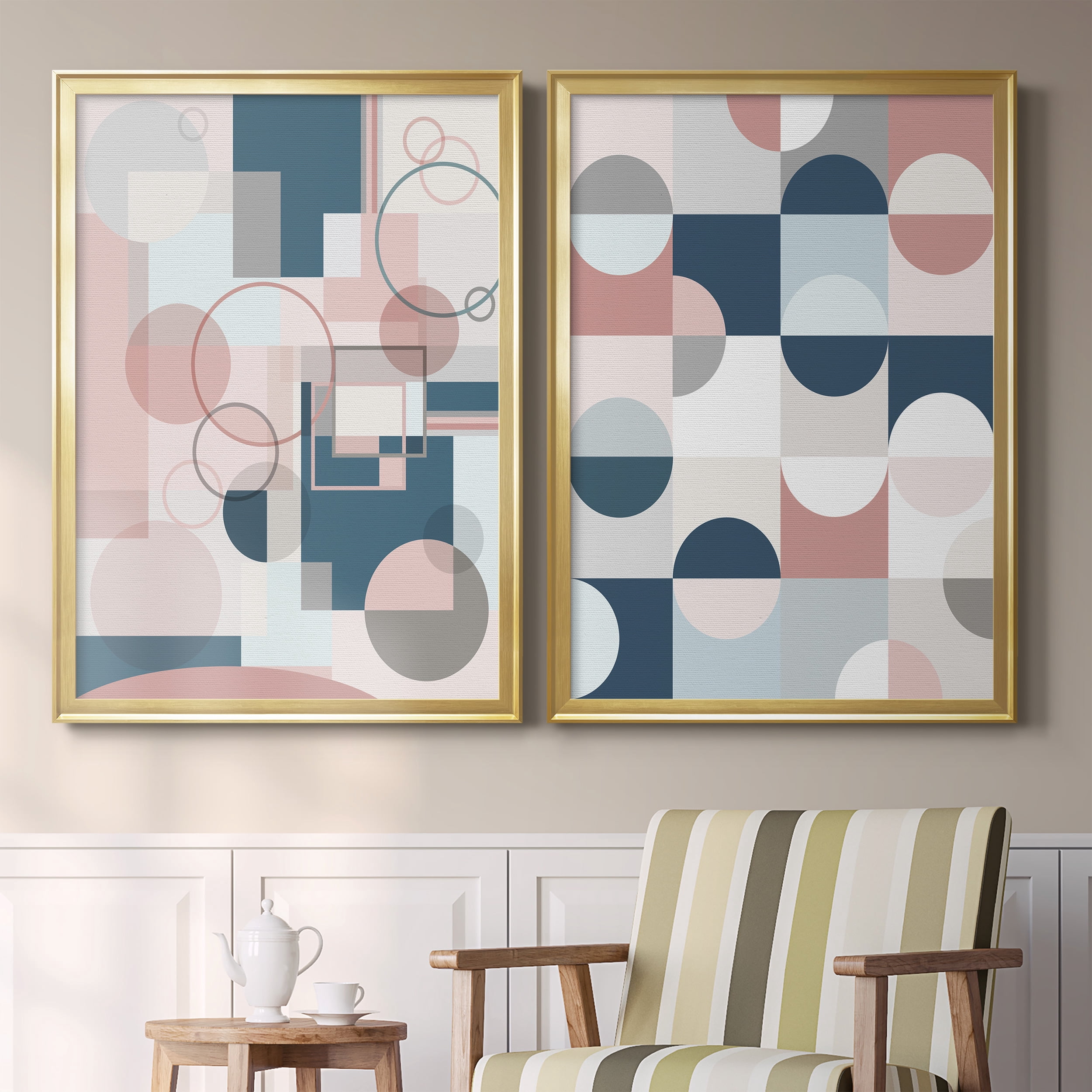 2 Piece Set Modern Geo Premium Framed Canvas - Ready to Hang - 26.5 x 36.5 Each - Gold Frame