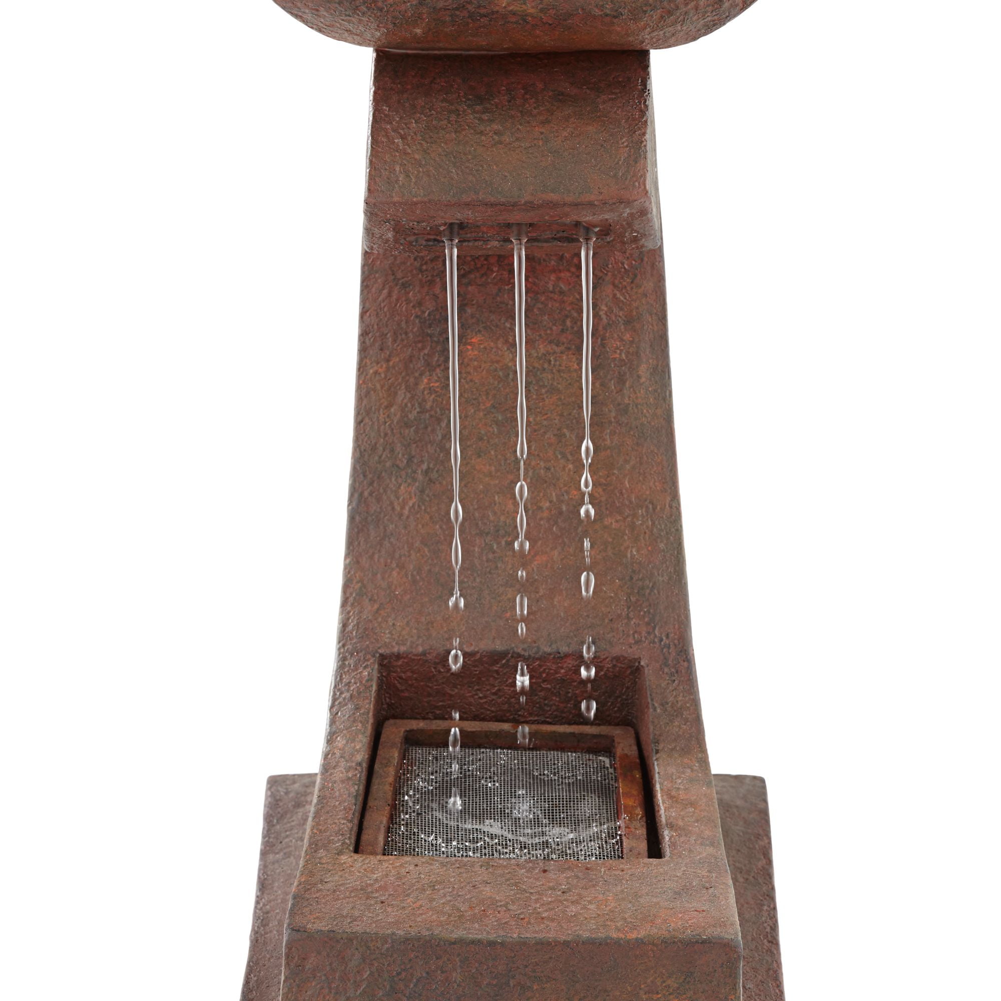 Pagoda 31" High Large Zen Japanese Indoor Outdoor Decor Rust Stone Floor Fountain with Light LED Outside