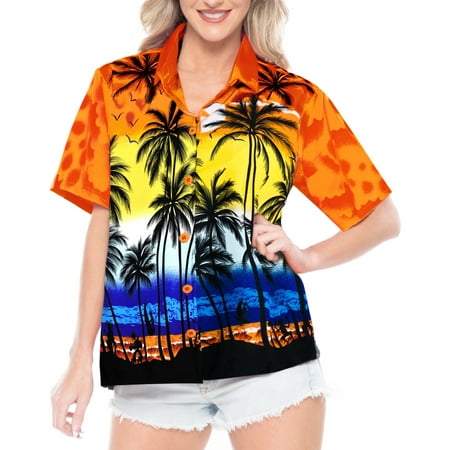 Palms Button - HAPPY BAY Women's Aloha Beach Hawaiian button down casual Palm Tree Shirt