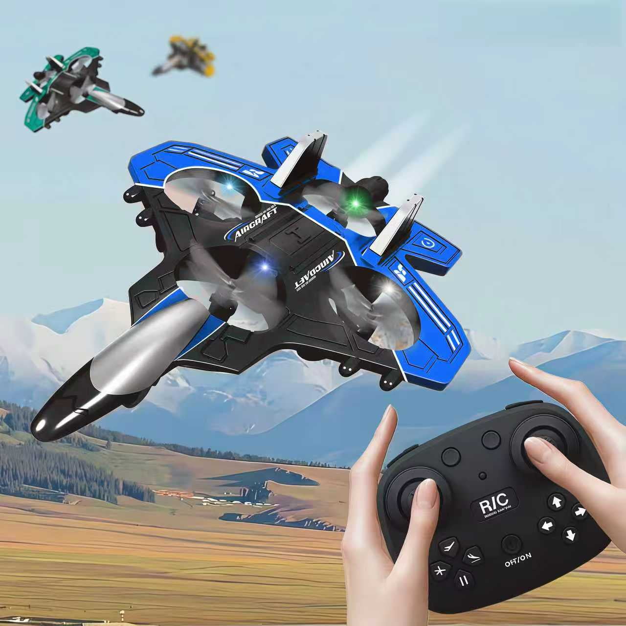 4DRC V17 RC Aircraft, 2.4GHz Foam RC Plane, Helicopter & Quadcopter with Cool LED Lights and 360° Rotating Function