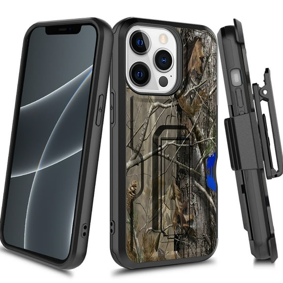 CoverON For Apple iPhone 13 pro Holster Case, Heavy Duty Full Body Belt Clip Phone Cover Kickstand Card Slot - Camo