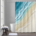 thumbnail image 5 of Abstracts Sandy Beach Shower Curtains for Bathroom, Teal Blue Beige Gradient Ocean Wave Washable Fabric Shower Curtain with Hooks Waterproof Bathroom Decor Sets, 72 x 72 Inches, 5 of 9