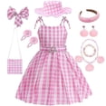 thumbnail image 1 of Disfraz de película Barbi para niñas, disfraz rosa a cuadros de Margot Robbie, vestido de princesa para niños, Vestidos de fiesta de carnaval, Halloween y cumpleaños, 1 of 1