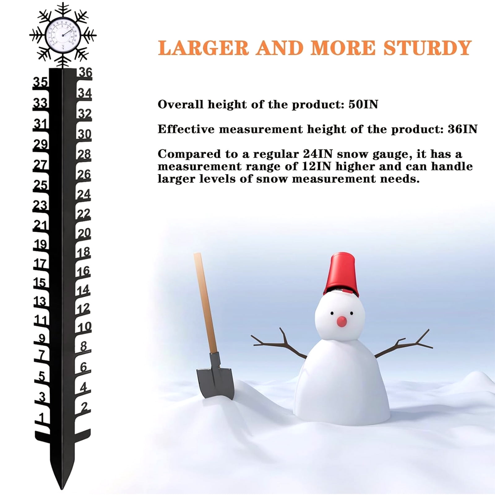 Outdoor Snow Gauge 36in Snow Measuring Snowfalls Gauge with for Yard Decorations Garden Rain Gauge