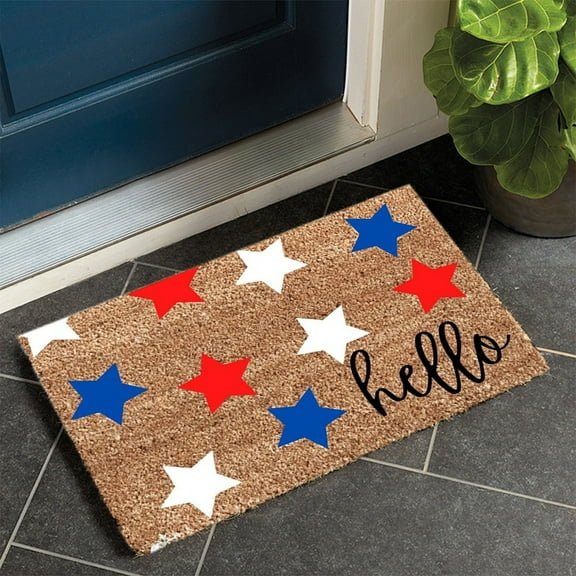 Lksixu 4th of July Welcome Doormat, 15.7x23.6 inch Red & Blue Star Patriotic Front Porch Rugs, Non-Slip Quick Dry Independence Day Entrance Door Mat Memorial Day Decorative Carpet for Outdoor Indoor