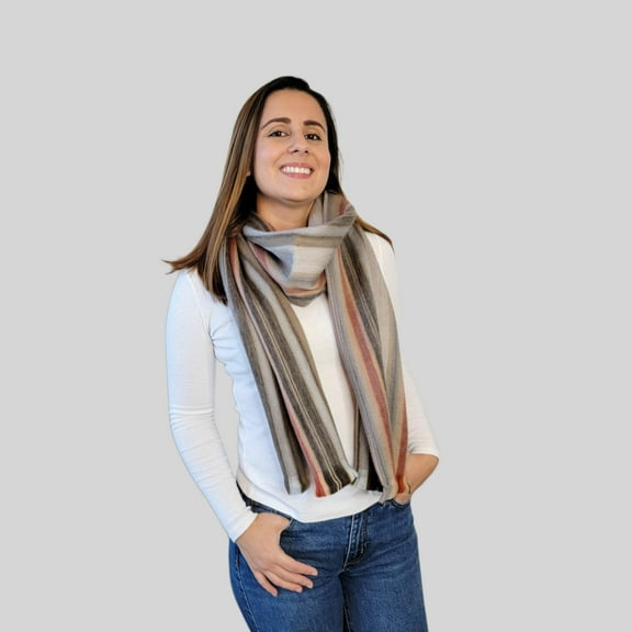 Handmade Alpaca Wool Beige Striped Scarf