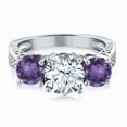 thumbnail image 3 of Gem Stone King 925 Sterling Silver Round White Topaz and Purple Amethyst 3-Stone Women's Ring 9.40 Ct (Size 9), 3 of 5