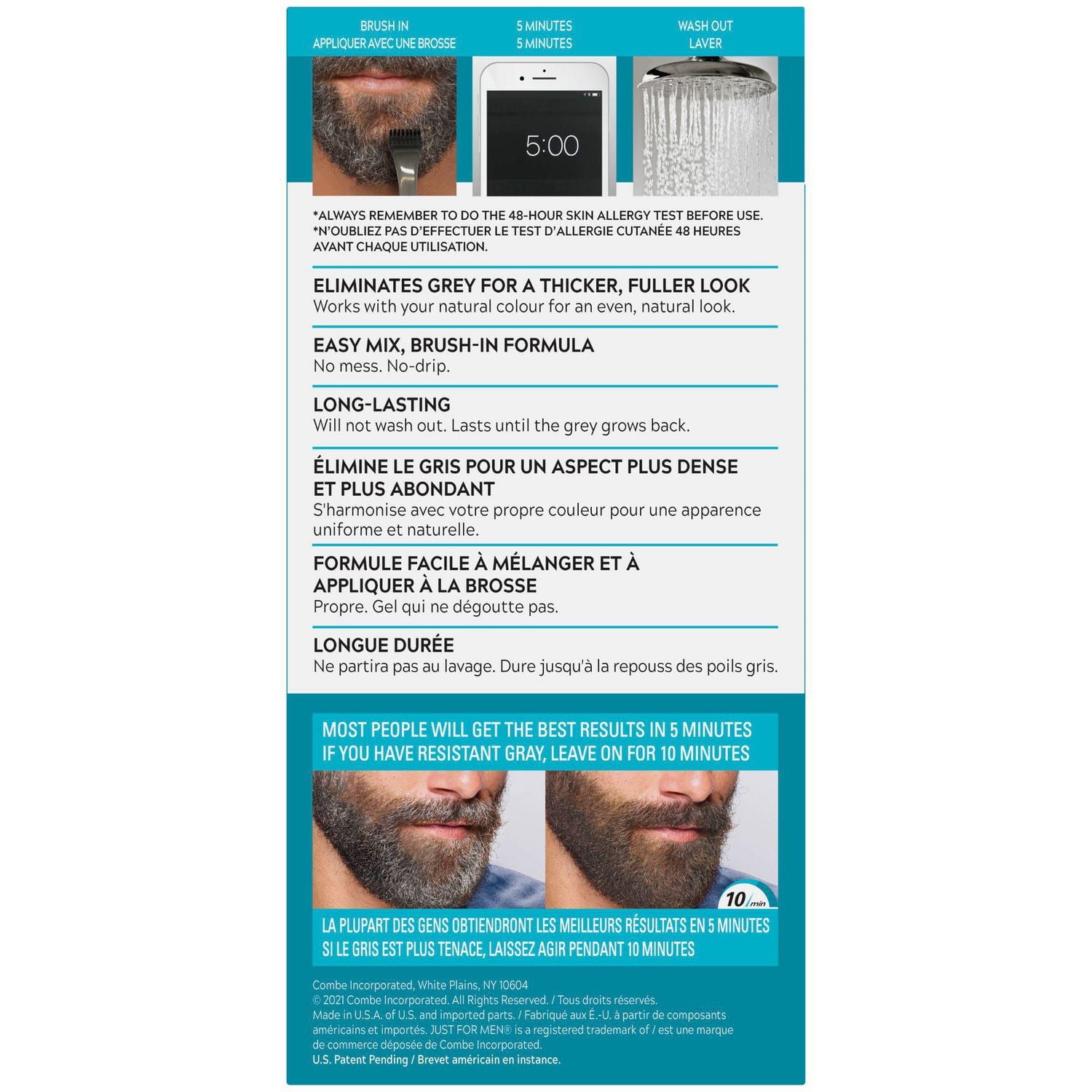 Just For Men Mustache & Beard M-55 Real Black Brush-In Colour Gel, 1 Piece