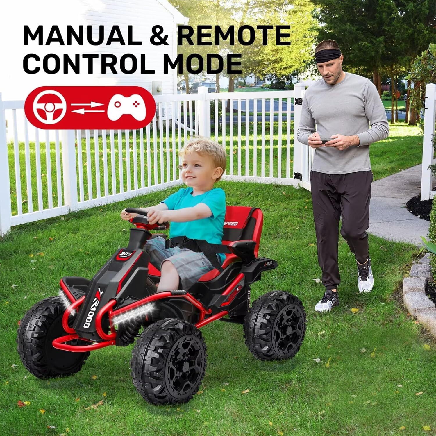 TOKTOO 24V Ride On Toys for Big Kids, 4WD Ride On Car with Parent Remote, 4 Wheeler for Kids Age 5-12, ATV Electric Cars for Kids with Adjustable Seat, LED Lights & Music, Red