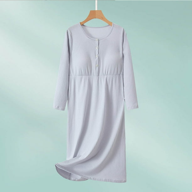 Camisón de media pantorrilla para mujer, color liso, cuello redondo, informal, moda, ropa para el hogar, camisón de media pantorrilla, falda de algodón para mujer