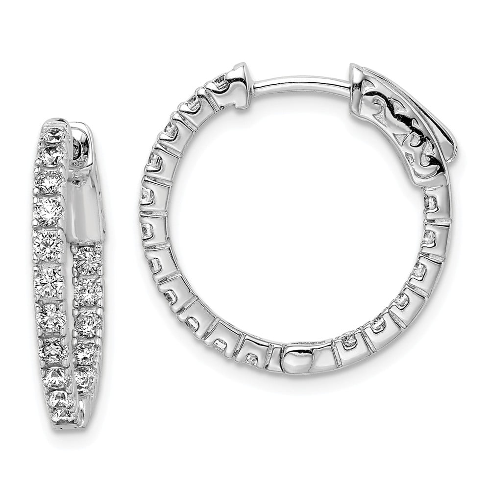 925 Sterling Silver CZ 34 Stones In and Out Round Hoop Earrings 
