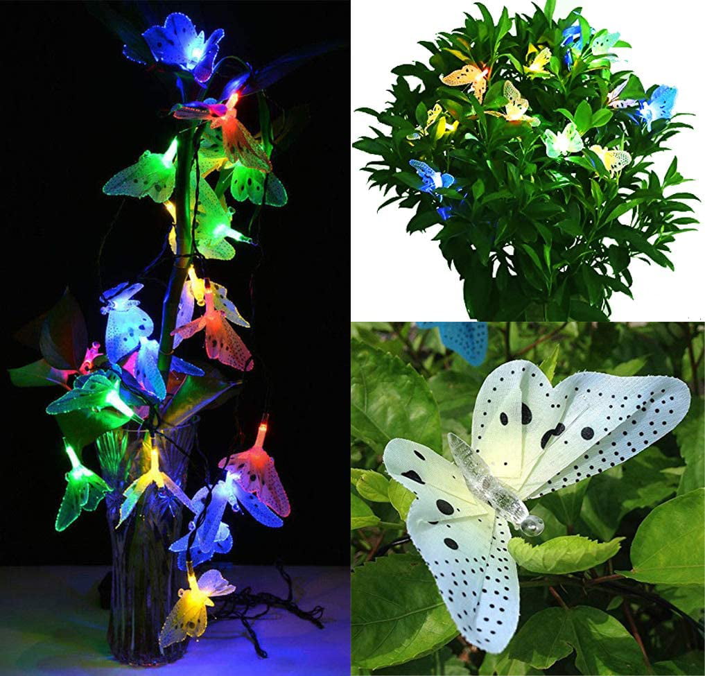 12pcs Butterfly LED Multicolor Solar String Fairy Lights Battery Home Yard Decor 