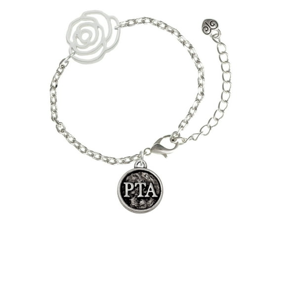 Delight Jewelry Silvertone Physical Therapist Caduceus Seal - PTA Silver-tone Flower Link Chain Bracelet, 6.75"+2" Extender