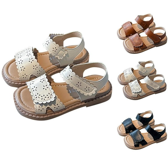 YHAJDS Toddler Girls Casual Slides Sandals Open Toes Flat Floral Cut Out Soft Sole Easy On Off Design Beach Shoes