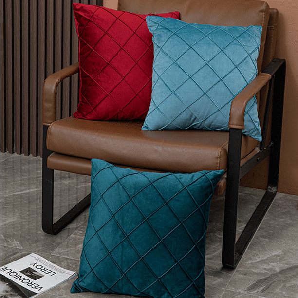 Juego de 3 Fundas de Cojines de Terciopelo Holandés Fundas de Almohada Decorativas para Sofá 45X45CM (Rojo Azul) Decoración Suave y Cómoda Hogar Sala de Estar Dormitorio para Sofá