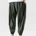 thumbnail image 5 of HOOMEUMY Men's Harem Pants Linen Cotton Loose Fit Bound Feet Workout Casual Joggers Drawstring Trousers with Pockets Green XXXL, 5 of 5