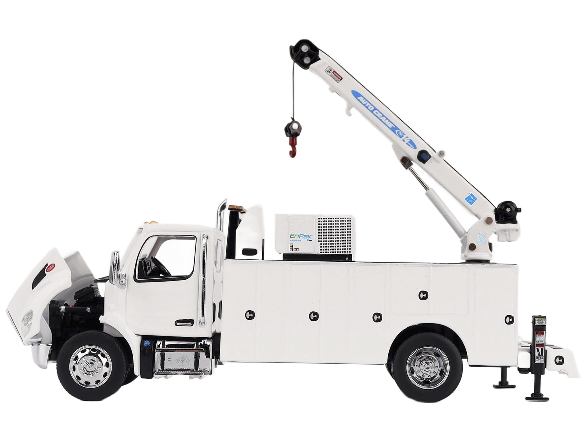 Peterbilt 536 Auto-Crane Titan 85-Body HC14-Crane Work Truck with Miller EnPak White 1/50 Diecast Model by Diecast Masters