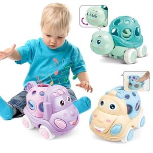 Tepear Soft Toy Trucks Rattle Cars Set for Infants