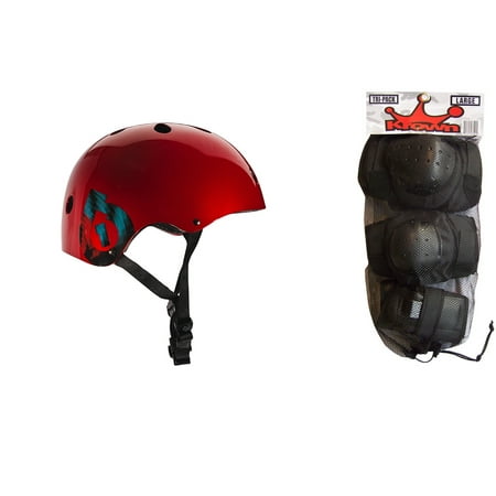 661 Dirt Lid Helmet - 661 Dirt Lid Plus Skate BMX Helmet Red CPSC with Knee Elbow Wrist Pads Medium