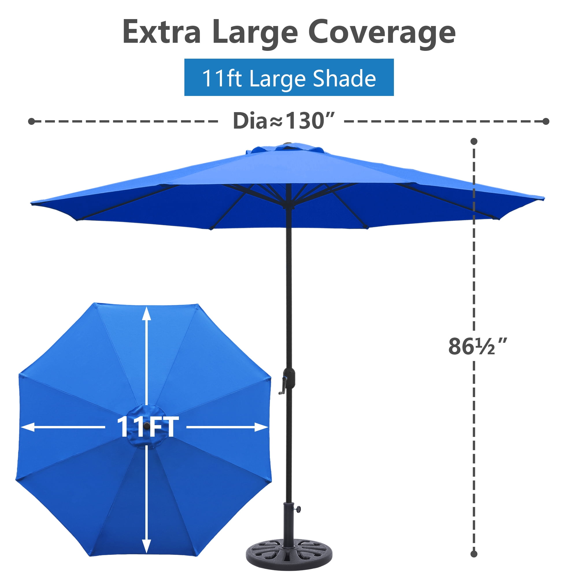 Abble 11FT Outdoor Patio Umbrella with Crank Handle, Market Umbrella with 8 Sturdy Umbrella Ribs, Waterproof for Garden Deck Backyard Pool,  Royal Blue