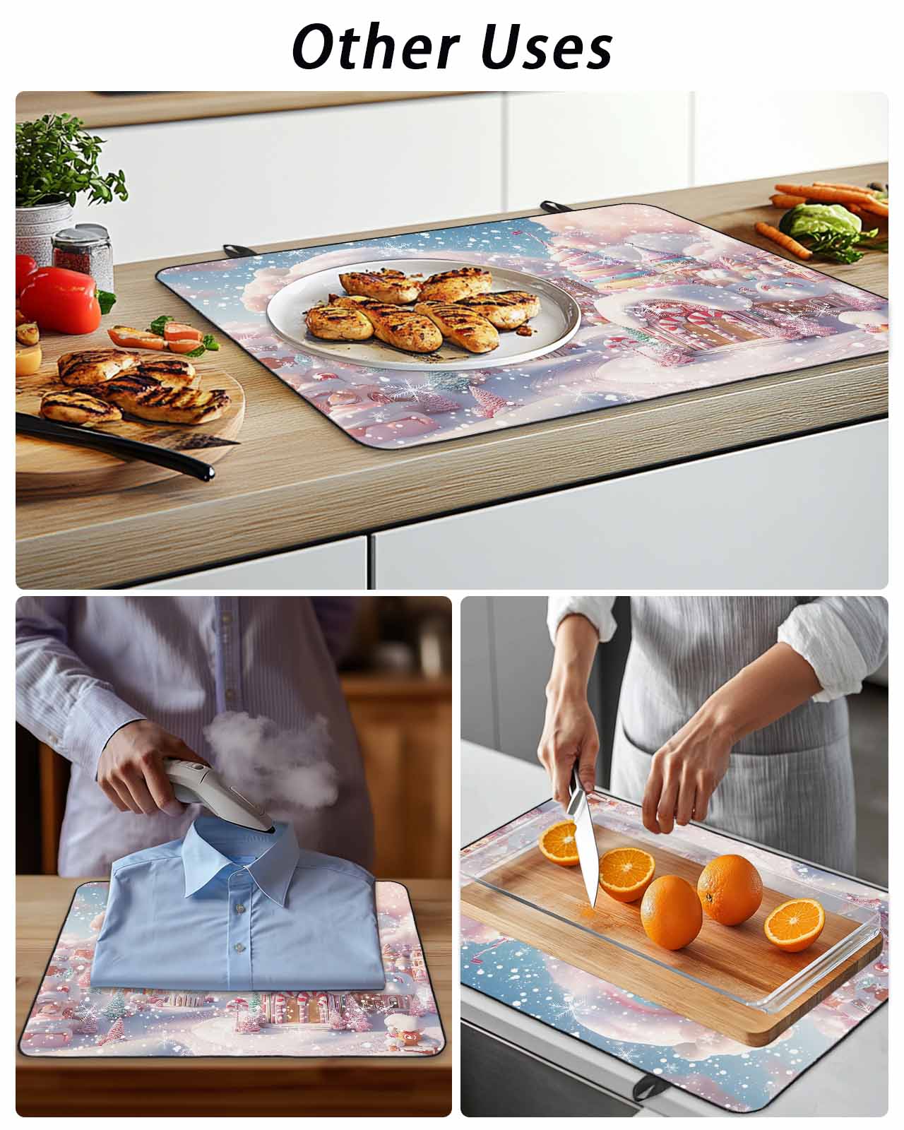 Merry Christmas Stove Top Covers for Electric Stove, 36'x21'' Gnome Elves on Retro Wooden Board Glass Ceramic Stove Cover Foldable Rubber Mat Heat Resistant Cooktop Protector for Kitchen