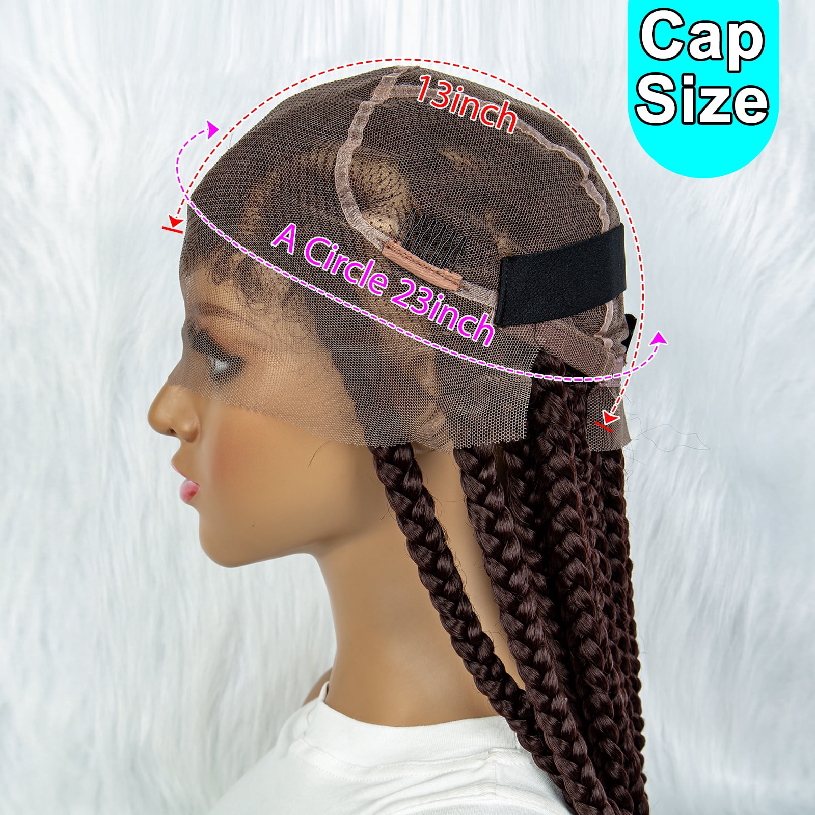 Full Lace Cornrow Braids Synthetic Lace Front Wig Dark Brown 36 Inches Big Square Knotless Box Braids Wig with Baby Hair Braided Wigs for Black Women