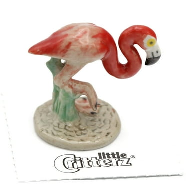 Little Critterz Red Flamingo Wade Hand-painted - Home Decor Bird Birthday Gift Decorative Figurine - Miniature Porcelain Figurine