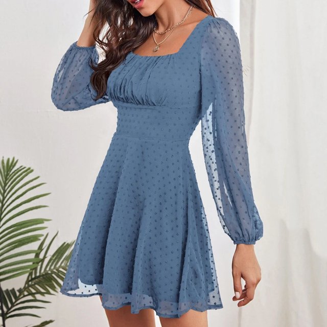 Vestido de cintura alta, vestido de malla de manga larga, vestido de manga larga, vestido con cierre lateral, diseñado para durar