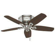 Hunter 42 inch Indoor Ceiling Fan with LED Lights - Ceiling Fan with Pull Chain, For Bedroom, Living Room, or Kitchen, Low Profile Mount, No Remote, 5 Blades - Builder 51092, Brushed Nickel