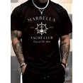thumbnail image 1 of 1pc, 100% Cotton, Yacht Club Printed T-Shirt, Street Pure Cotton Short Sleeved T-Shirt, Fashionable T-Shirt, Holiday Gift., 1 of 6