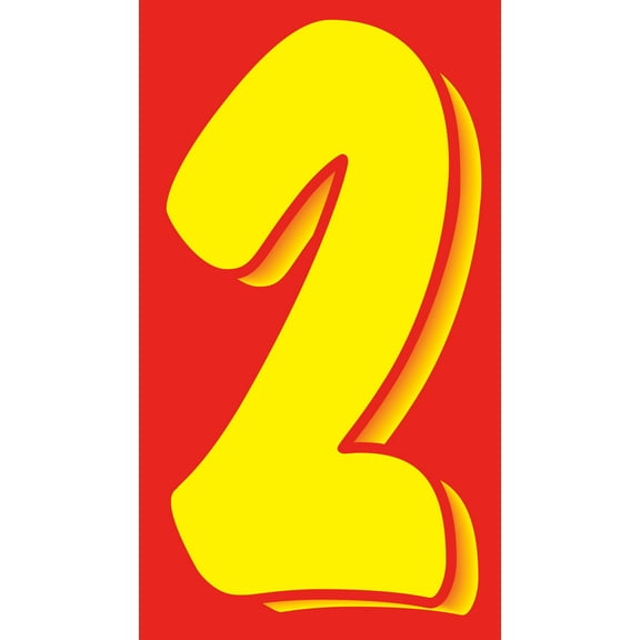 7 1/2" Windshield Numbers And Symbols - Red/Yellow - "2" - 4 1/4ʺW x 7 1/2ʺH - Pack of 12
